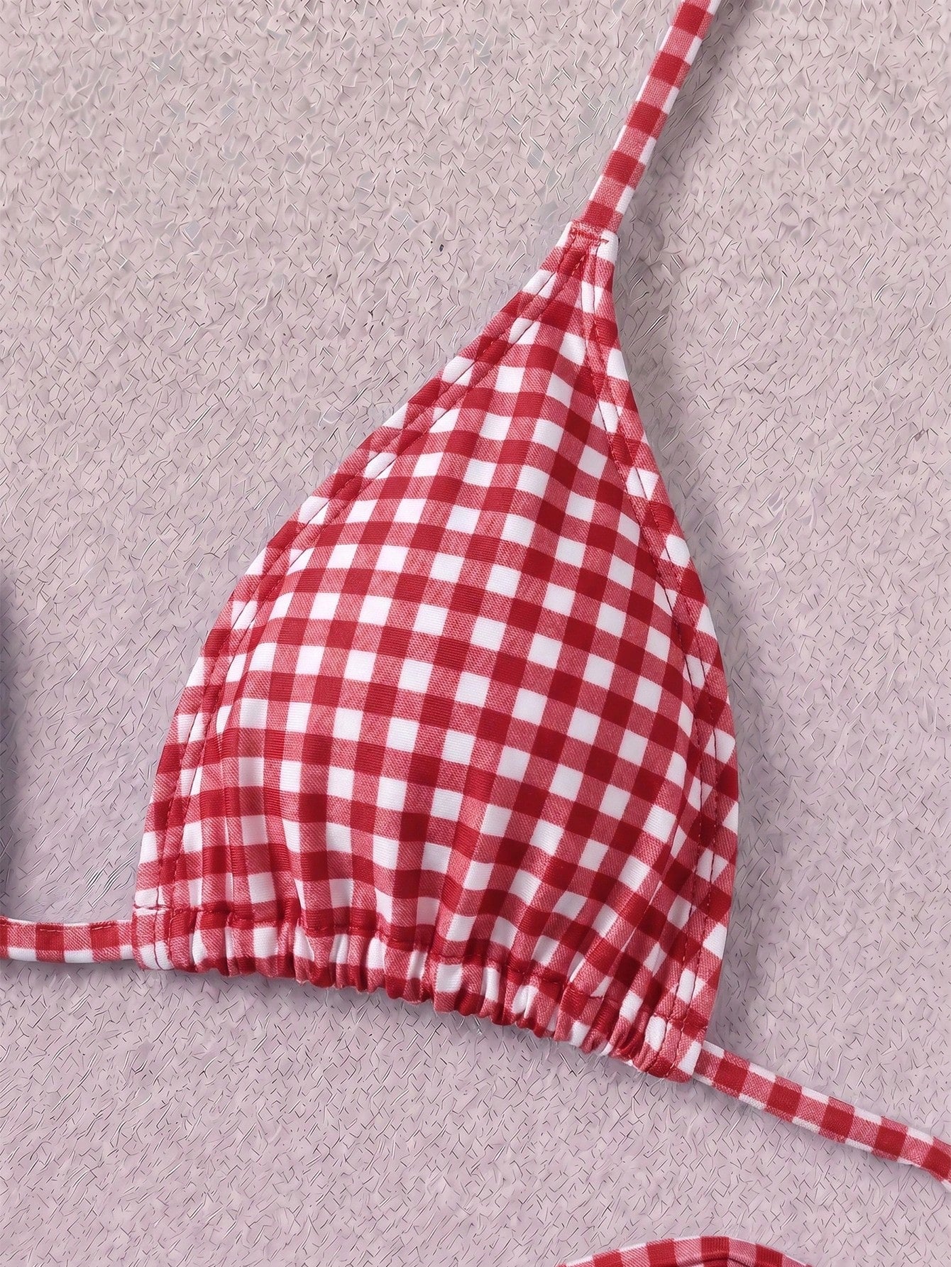 Retro Red & White Plaid Spaghetti Strap Tie Bikini Set, Sexy Push-Up High Waist Fitted 2 Pieces Swimsuit, Suitable For Women Summer Vacation