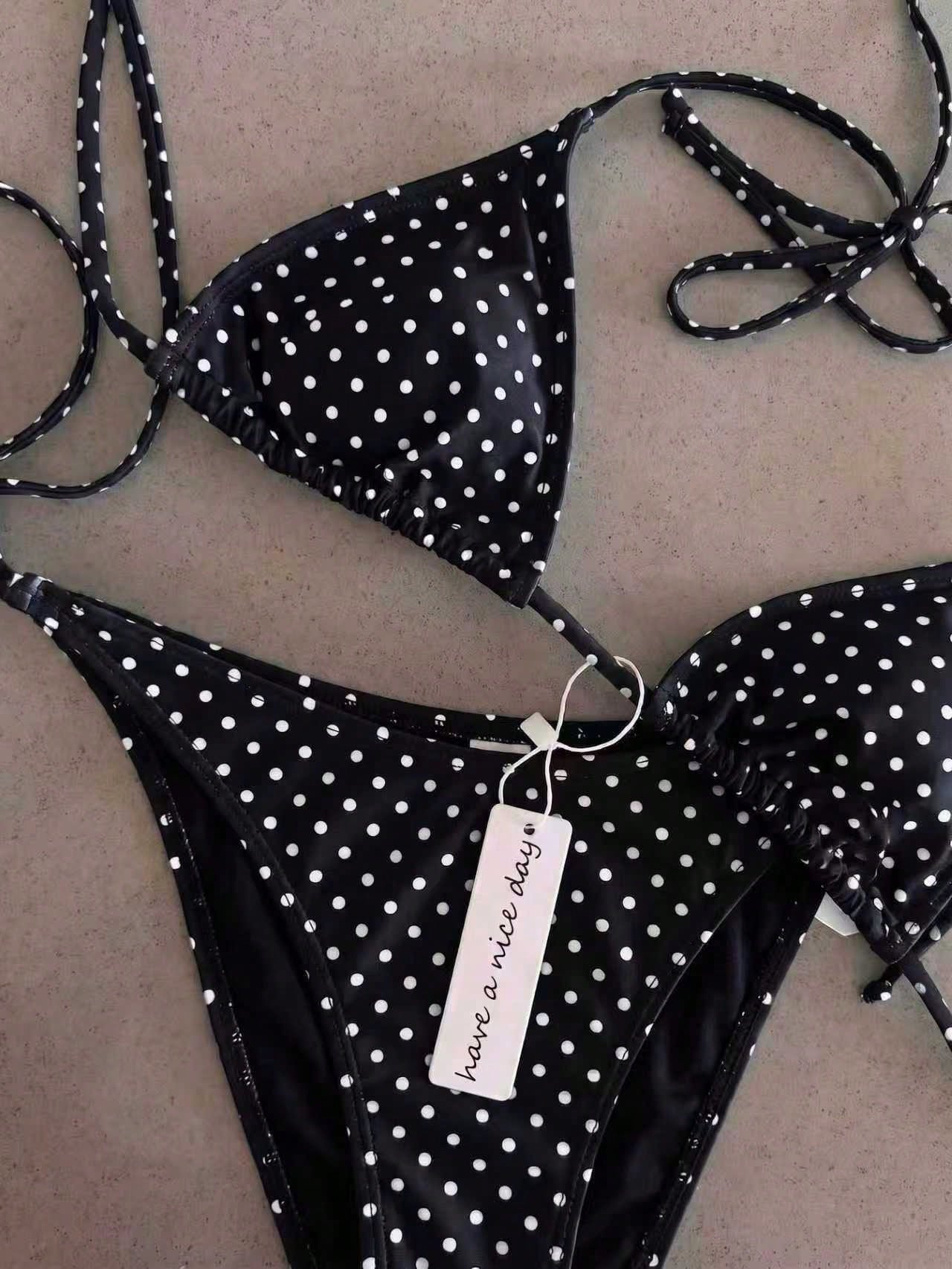 Retro Red & White Plaid Spaghetti Strap Tie Bikini Set, Sexy Push-Up High Waist Fitted 2 Pieces Swimsuit, Suitable For Women Summer Vacation