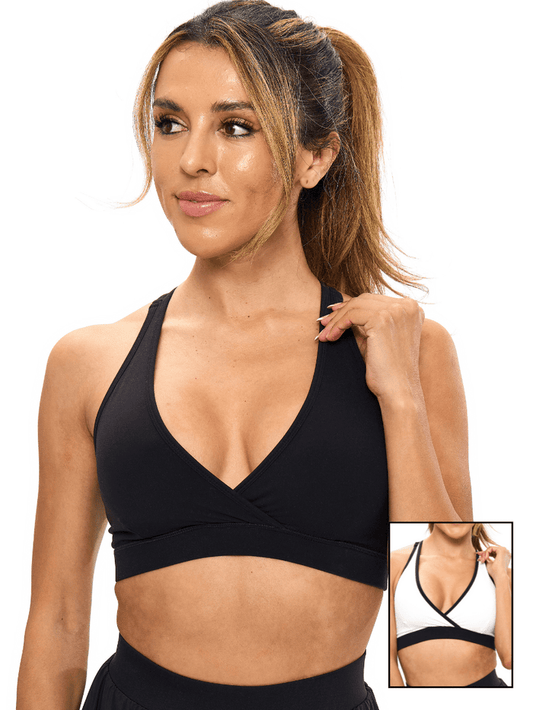 Reversible RacerBack Sports Bra - Onyx Black and White
