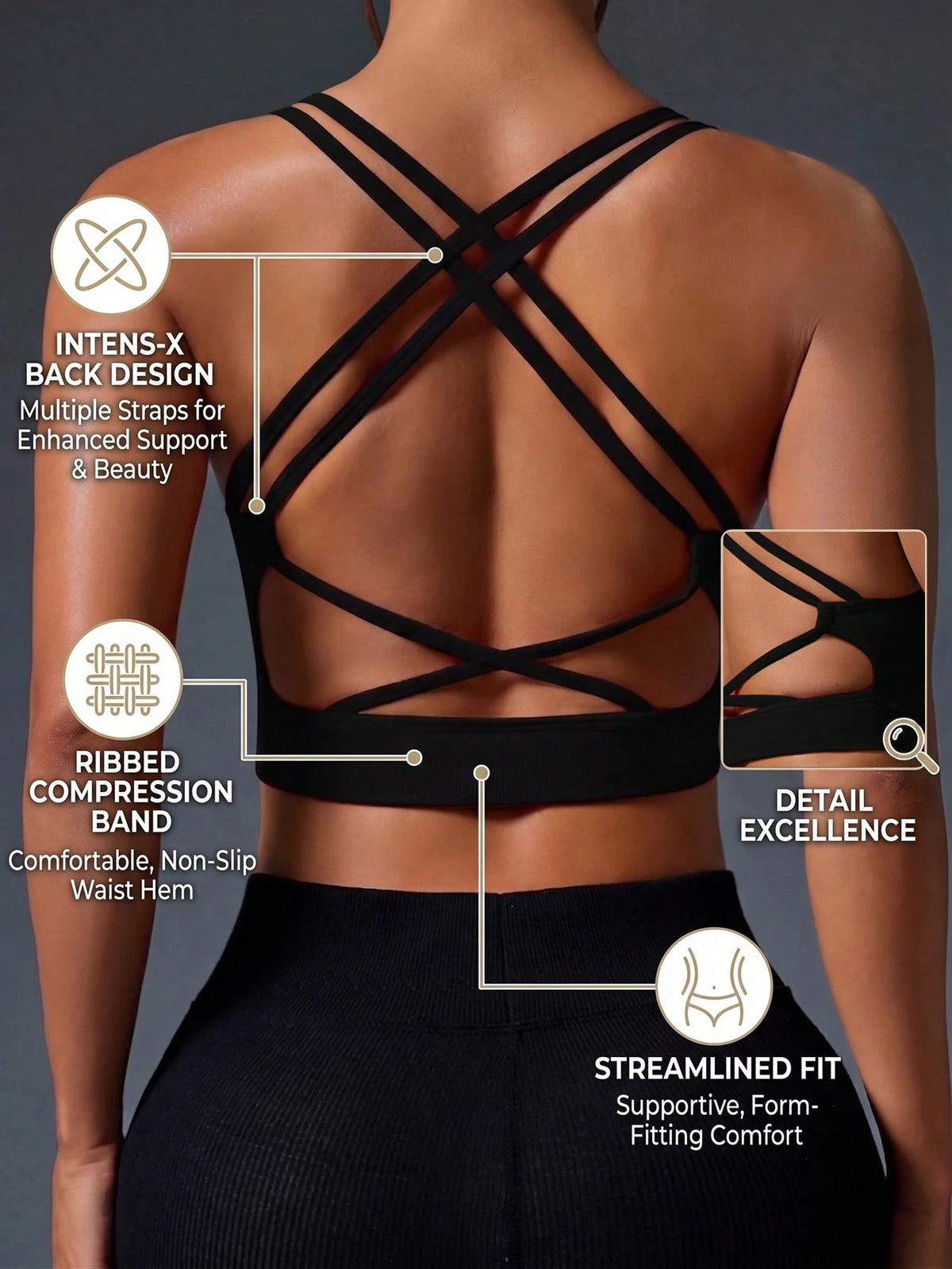 Rhythm Era 1pc Women Plus Size Seamless Criss-Cross Back Sports Camisole,Black Summer Athletic Curve Gym Workout Tops With Built In Bra,Backless Yoga Top