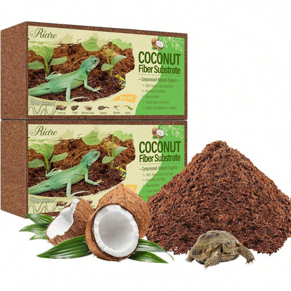 Riare 2 Pack Natural Coconut Fiber Substrate For Reptile- Premium Compressed Coconut Husk Terrarium Bedding For Reptile, Tortoise, Frogs, Snakes Hermit Crabs, Burrowing Animals