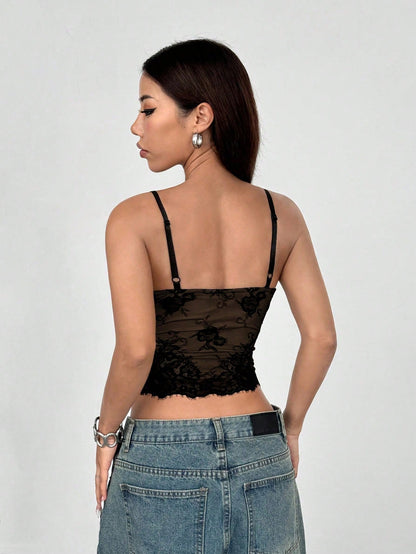 Rina Fox French Style Sexy Lace Contrast Color Backless Camisole Tank Top For Women Graphic Tees Women Tops