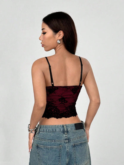 Rina Fox French Style Sexy Lace Contrast Color Backless Camisole Tank Top For Women Graphic Tees Women Tops