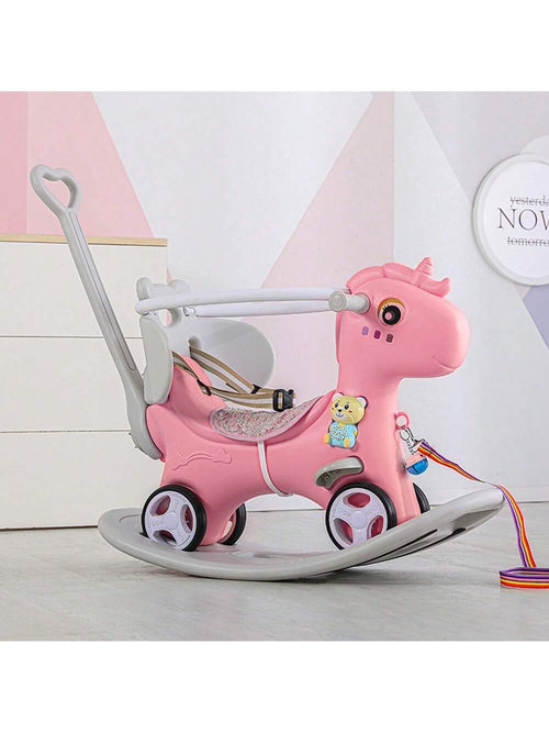 Rocking Horse For Toddlers, Balance Bike Ride On Toys With Push Handle, Backrest And Balance Board For Baby Girl And Boy, Unicorn Kids Riding Birthday(Available In Pink And Blue)