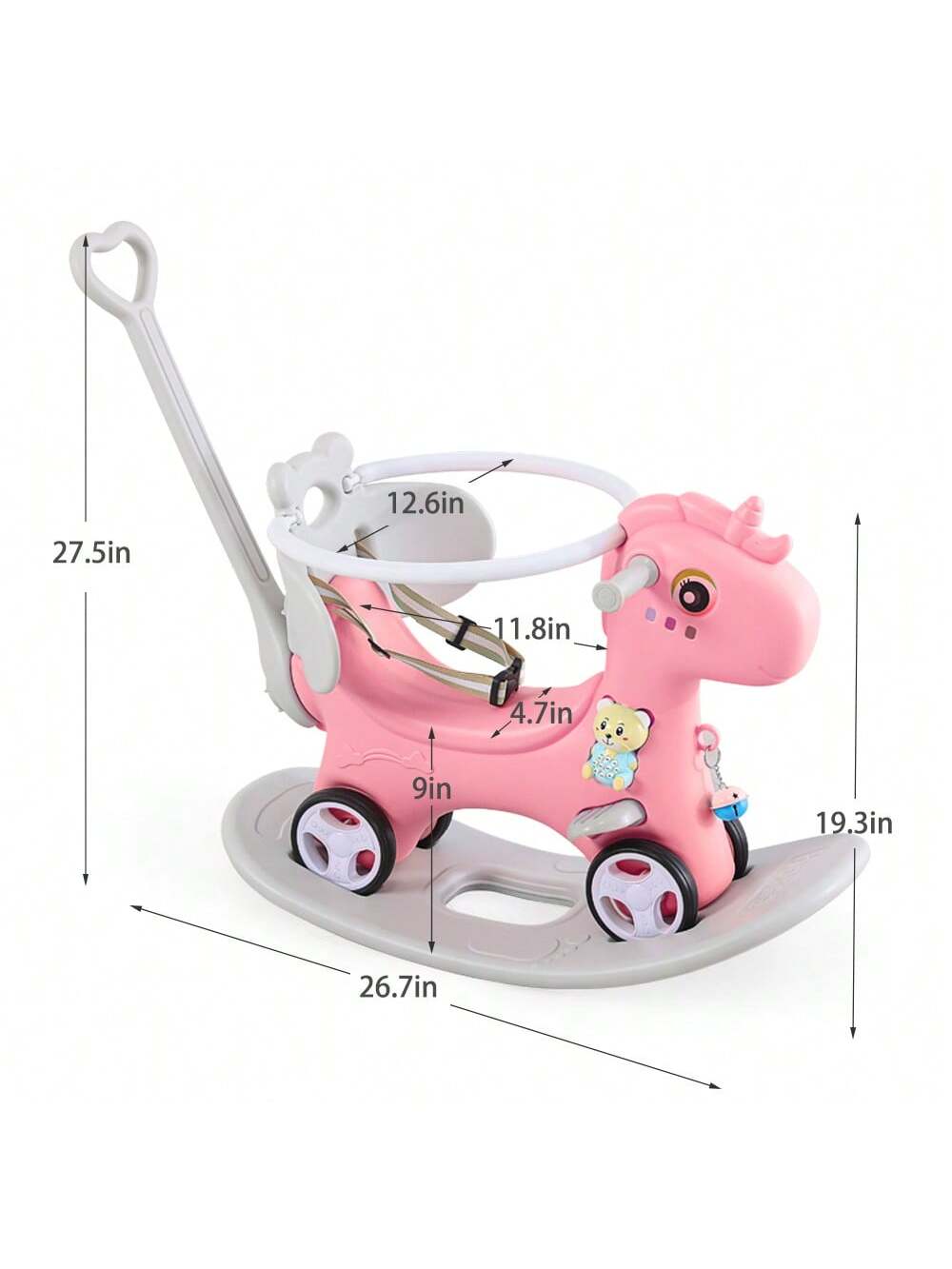 Rocking Horse For Toddlers, Balance Bike Ride On Toys With Push Handle, Backrest And Balance Board For Baby Girl And Boy, Unicorn Kids Riding Birthday(Available In Pink And Blue)