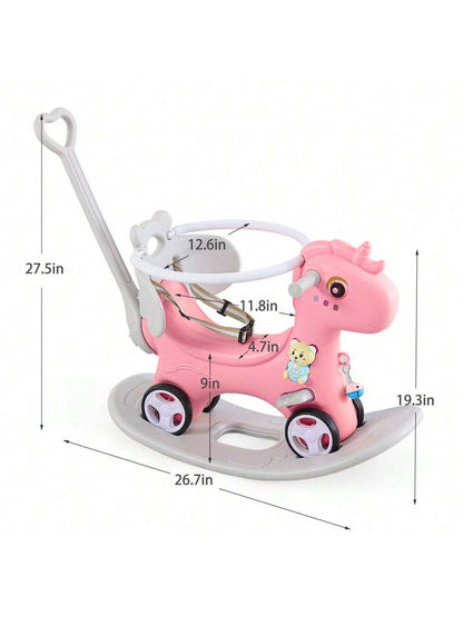 Rocking Horse For Toddlers, Balance Bike Ride On Toys With Push Handle, Backrest And Balance Board For Baby Girl And Boy, Unicorn Kids Riding Birthday(Available In Pink And Blue)
