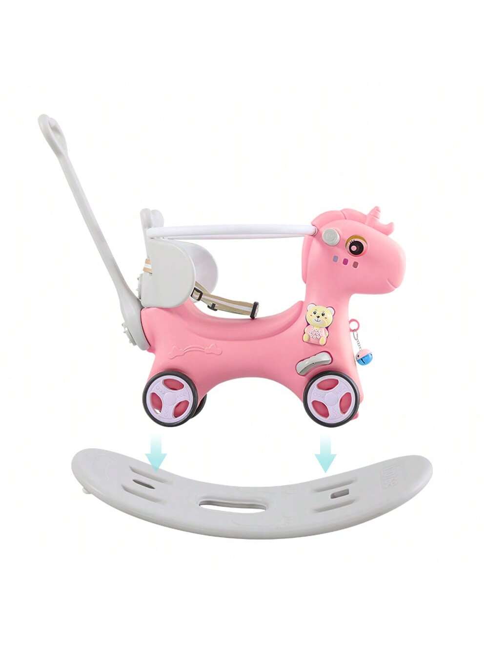 Rocking Horse For Toddlers, Balance Bike Ride On Toys With Push Handle, Backrest And Balance Board For Baby Girl And Boy, Unicorn Kids Riding Birthday(Available In Pink And Blue)