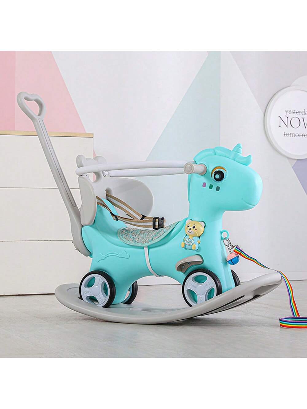 Rocking Horse For Toddlers, Balance Bike Ride On Toys With Push Handle, Backrest And Balance Board For Baby Girl And Boy, Unicorn Kids Riding Birthday(Available In Pink And Blue)