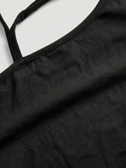 ROMWE Asymmetric Shoulder Ripped Open Back Loose Cropped T-Shirt