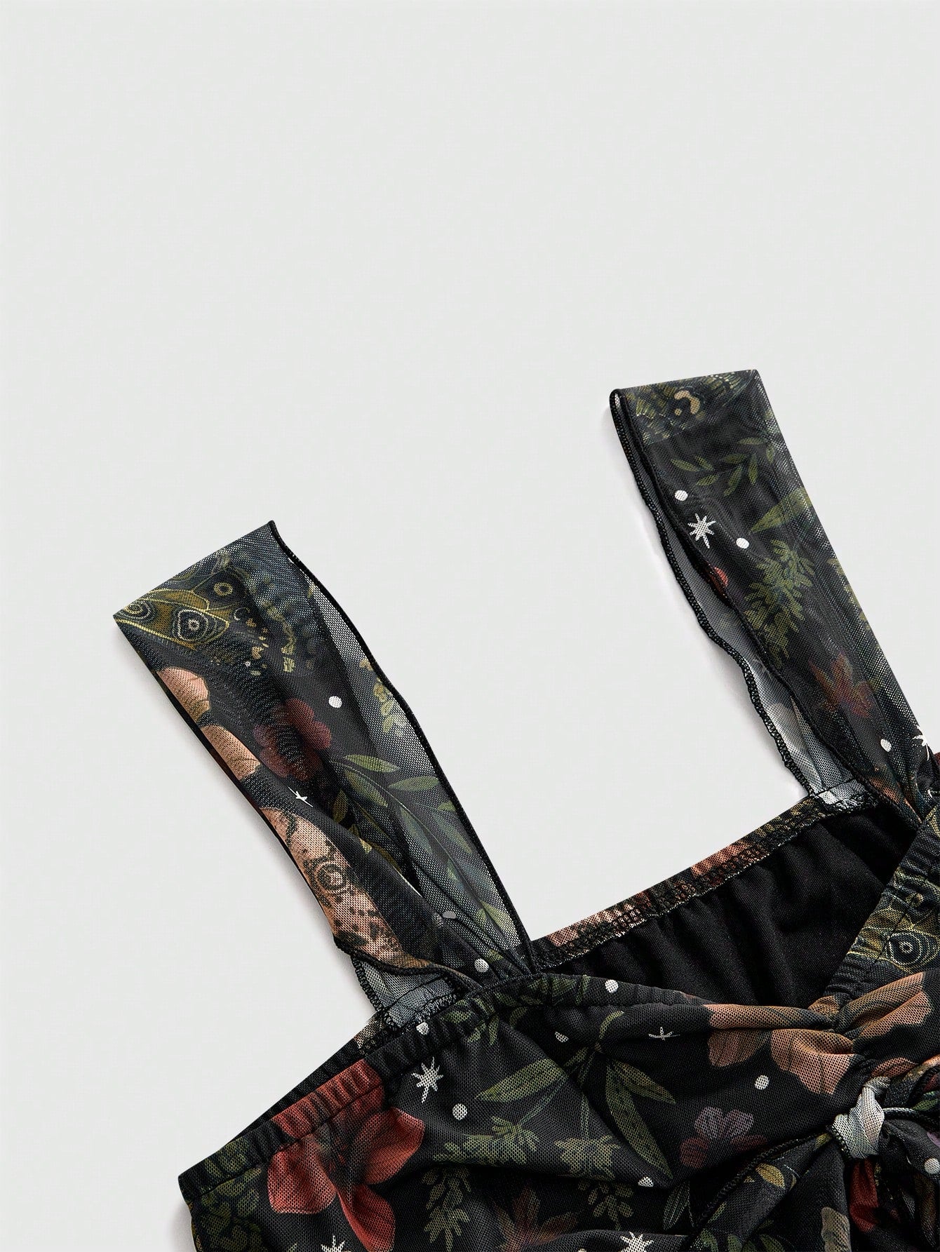 ROMWE Avant Y2K Wild Hippie Leopard Print Paisley Pattern Mesh Loose Hem Square Neck Top