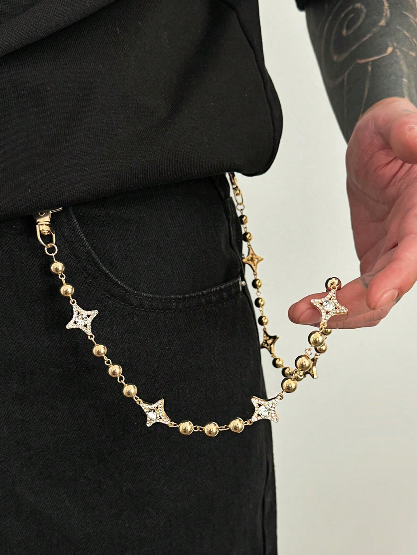 ROMWE Goth 1 Piece Fashionable Punk Star Geometric Chain Waist Chain, Men's Personalized Hip-Hop Body Chain, Can Be Used For Pants Decoration, Daily Music Festival Party Wear, Unisex, Jewelry Gift