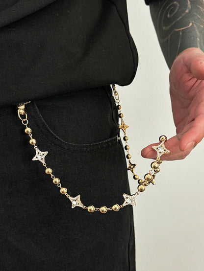 ROMWE Goth 1 Piece Fashionable Punk Star Geometric Chain Waist Chain, Men's Personalized Hip-Hop Body Chain, Can Be Used For Pants Decoration, Daily Music Festival Party Wear, Unisex, Jewelry Gift