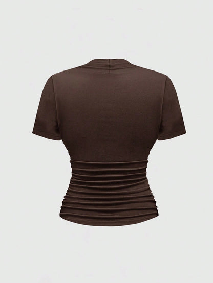 ROMWE Goth Sexy Square Neck Casual Versatile Black Elastic Cross Pendant 2 In 1 Plus Size T-Shirt