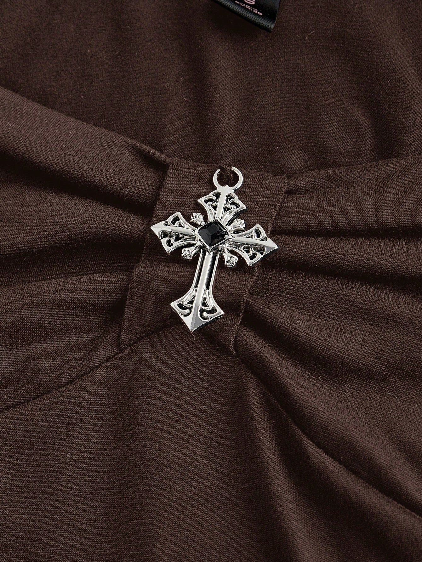 ROMWE Goth Sexy Square Neck Casual Versatile Black Elastic Cross Pendant 2 In 1 Plus Size T-Shirt