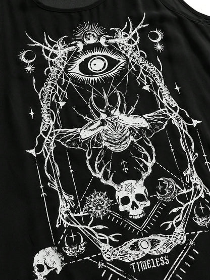 ROMWE Goth Women's Dark Skull Insect Skeleton Astrolabe A-Line Loose Plus Size Tank Top
