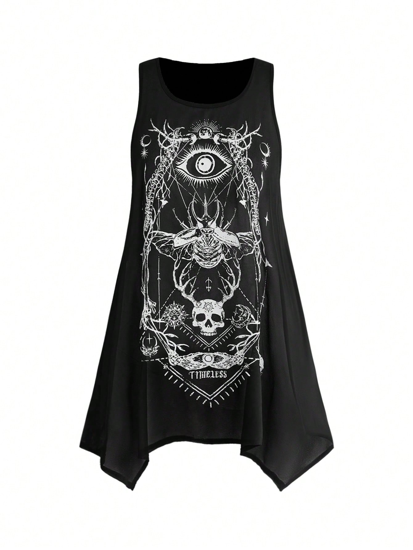 ROMWE Goth Women's Dark Skull Insect Skeleton Astrolabe A-Line Loose Plus Size Tank Top