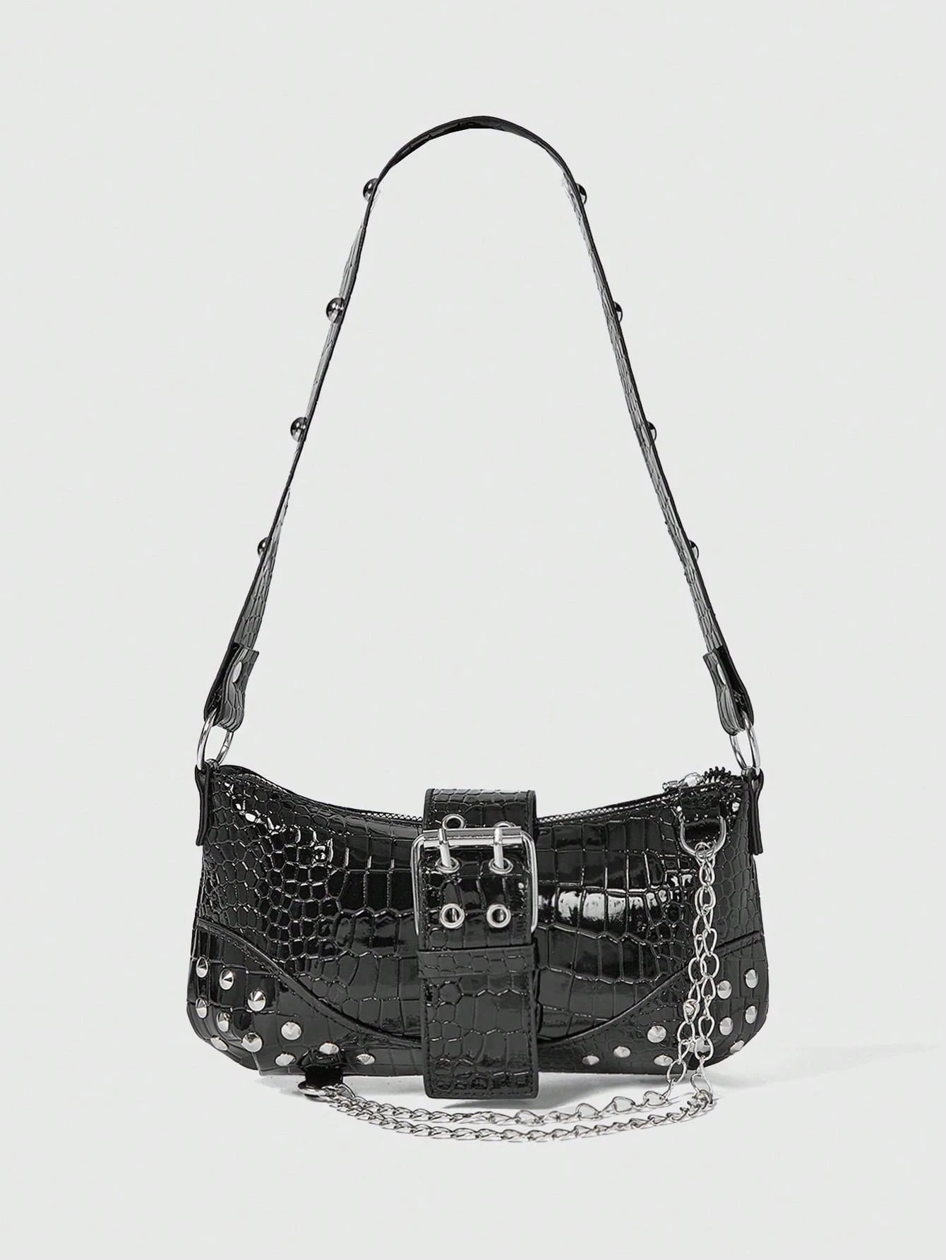 ROMWE Grunge Punk Fashionable & Versatile Chain Decor Shoulder Bag, Suitable For Women Commuting Daily Use