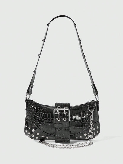 ROMWE Grunge Punk Fashionable & Versatile Chain Decor Shoulder Bag, Suitable For Women Commuting Daily Use