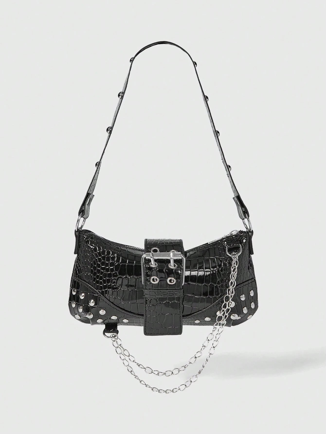 ROMWE Grunge Punk Fashionable & Versatile Chain Decor Shoulder Bag, Suitable For Women Commuting Daily Use