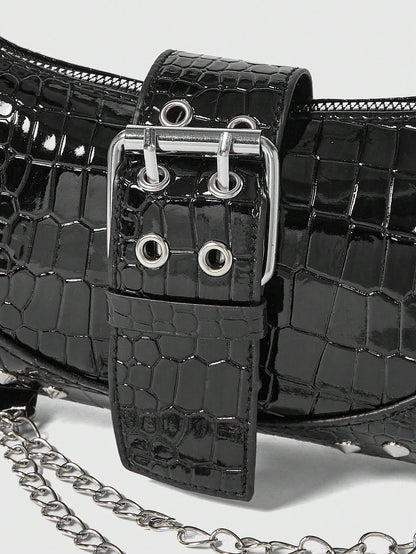 ROMWE Grunge Punk Fashionable & Versatile Chain Decor Shoulder Bag, Suitable For Women Commuting Daily Use