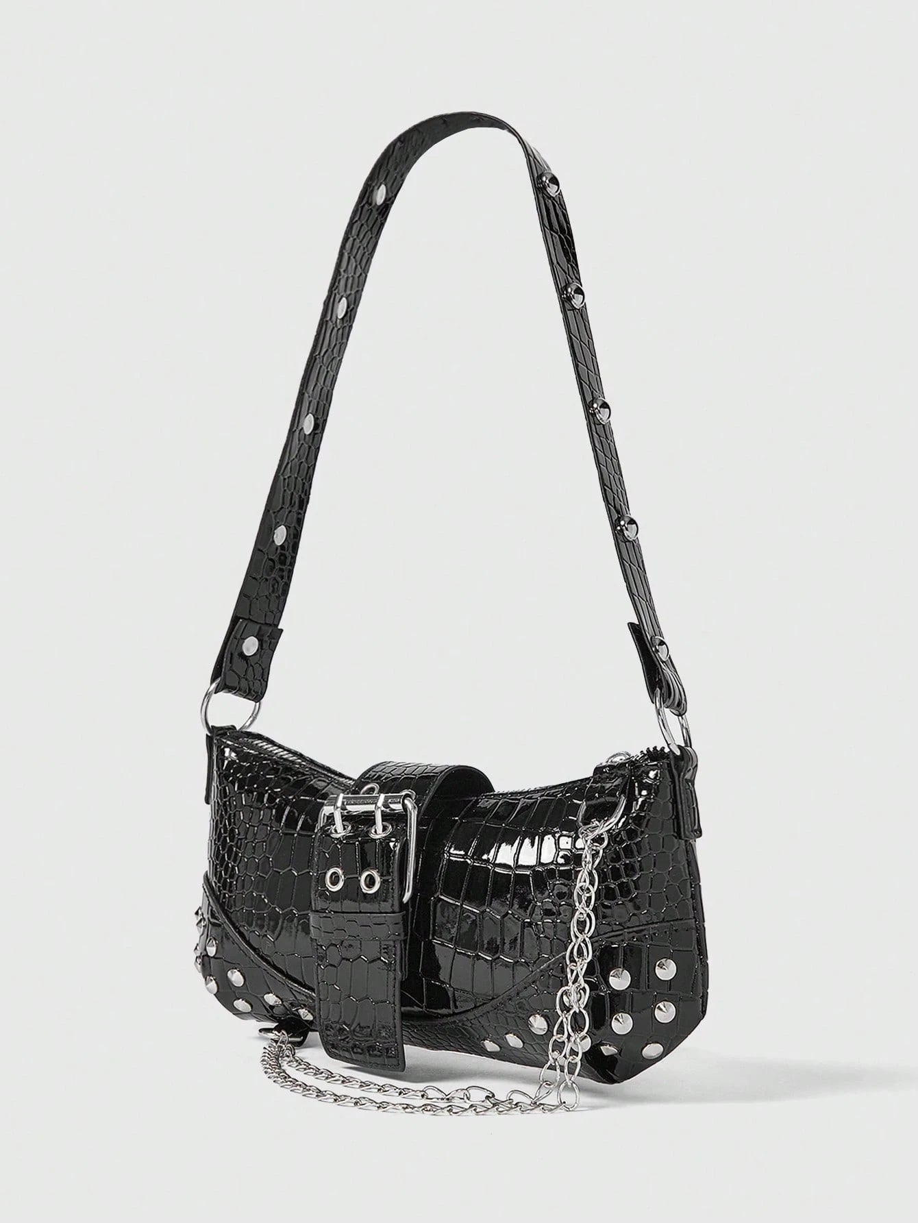 ROMWE Grunge Punk Fashionable & Versatile Chain Decor Shoulder Bag, Suitable For Women Commuting Daily Use