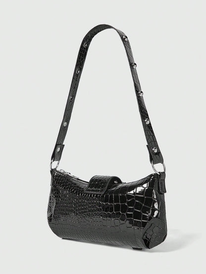 ROMWE Grunge Punk Fashionable & Versatile Chain Decor Shoulder Bag, Suitable For Women Commuting Daily Use