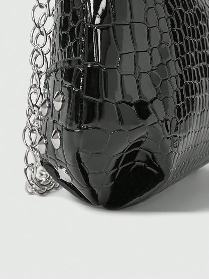 ROMWE Grunge Punk Fashionable & Versatile Chain Decor Shoulder Bag, Suitable For Women Commuting Daily Use