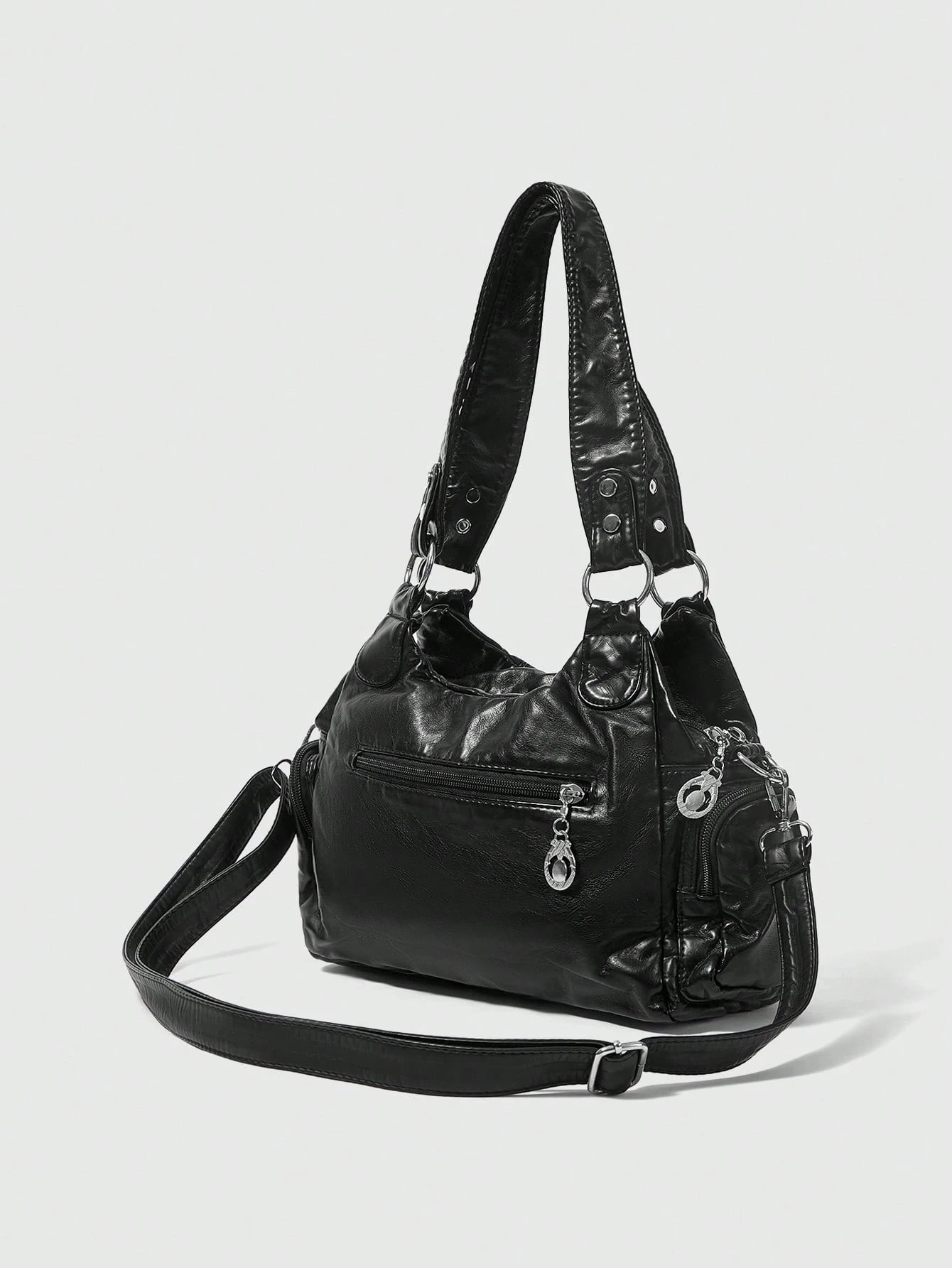 ROMWE Grunge Punk New Punk Rock Chic Ladies Shoulder Tote Bag, Darkcore Motorcycle Handbag For Women, New Fashionable Big Bags For Women, Goth