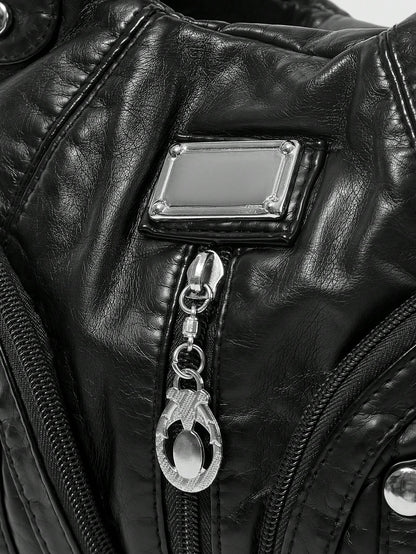 ROMWE Grunge Punk New Punk Rock Chic Ladies Shoulder Tote Bag, Darkcore Motorcycle Handbag For Women, New Fashionable Big Bags For Women, Goth