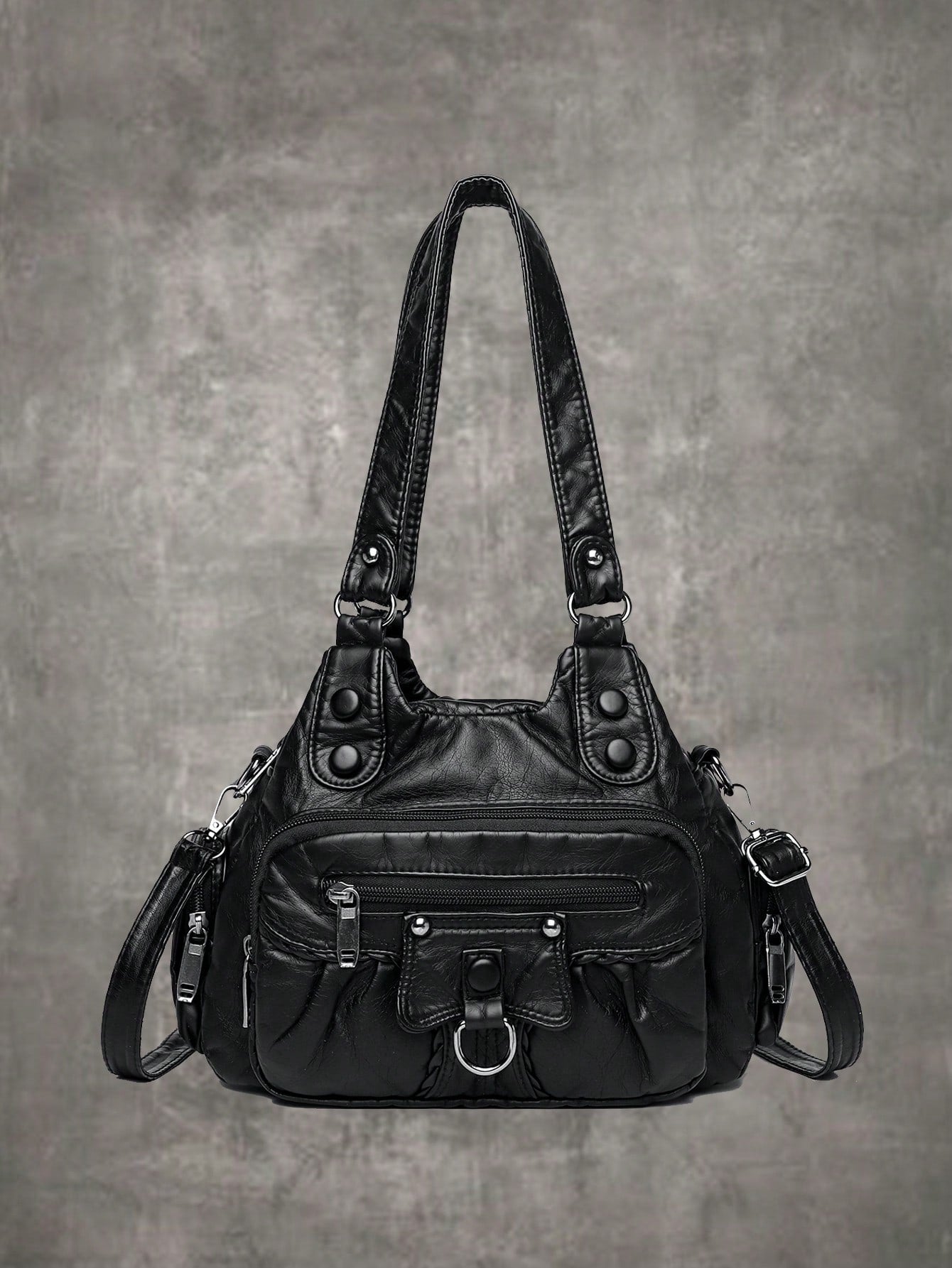 ROMWE Grunge Punk New Punk Rock Chic Ladies Shoulder Tote Bag, Darkcore Motorcycle Handbag For Women, New Fashionable Big Bags For Women, Goth
