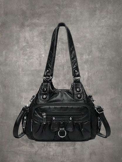 ROMWE Grunge Punk New Punk Rock Chic Ladies Shoulder Tote Bag, Darkcore Motorcycle Handbag For Women, New Fashionable Big Bags For Women, Goth