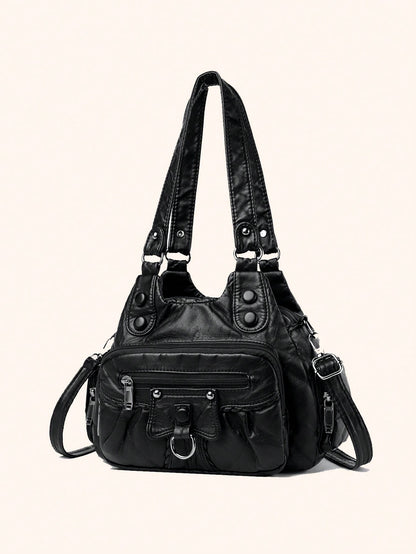 ROMWE Grunge Punk New Punk Rock Chic Ladies Shoulder Tote Bag, Darkcore Motorcycle Handbag For Women, New Fashionable Big Bags For Women, Goth