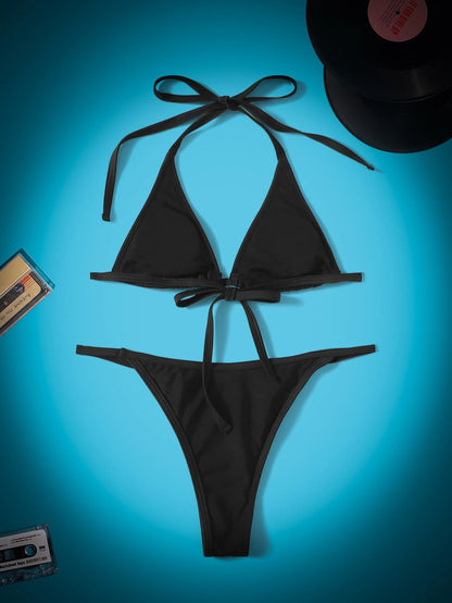 ROMWE Grunge Punk Skull Rhinestone Bikini Set Triangle Bra & Thong Bottom 2 Piece Gothic Bathing Suit,Summer Beach