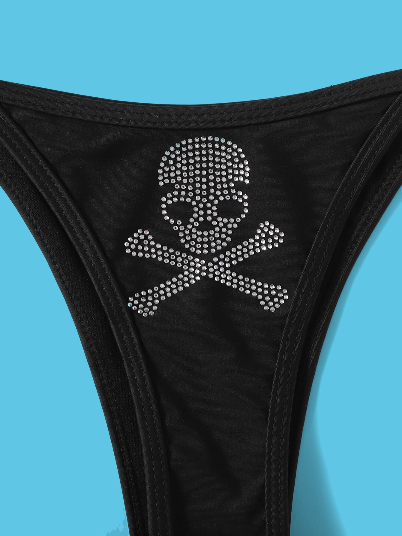 ROMWE Grunge Punk Skull Rhinestone Bikini Set Triangle Bra & Thong Bottom 2 Piece Gothic Bathing Suit,Summer Beach