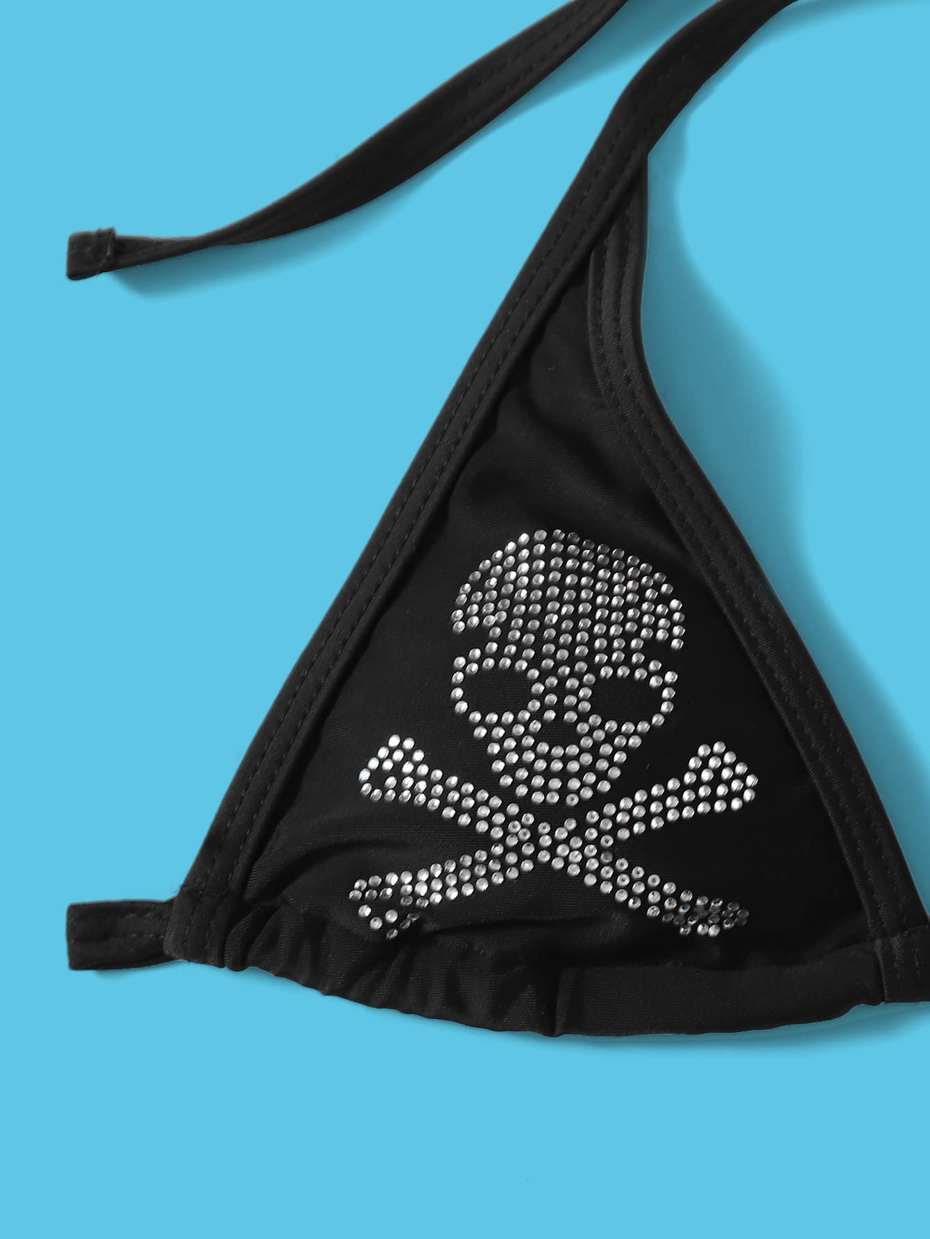 ROMWE Grunge Punk Skull Rhinestone Bikini Set Triangle Bra & Thong Bottom 2 Piece Gothic Bathing Suit,Summer Beach