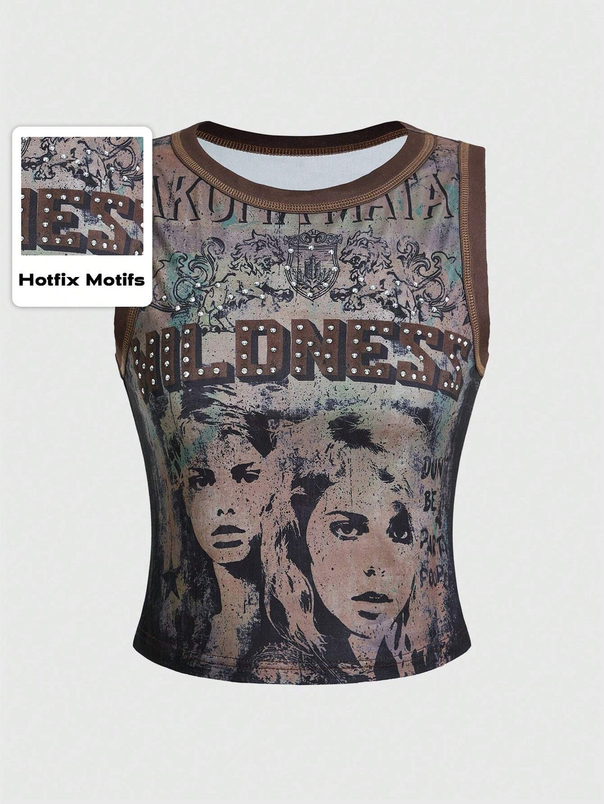 ROMWE Grunge Punk Spring/Summer Carnival Casual Graphic Red Women's Kpop Summer Fashion Vintage Figure Print Rhinestone Embellished Tank Top