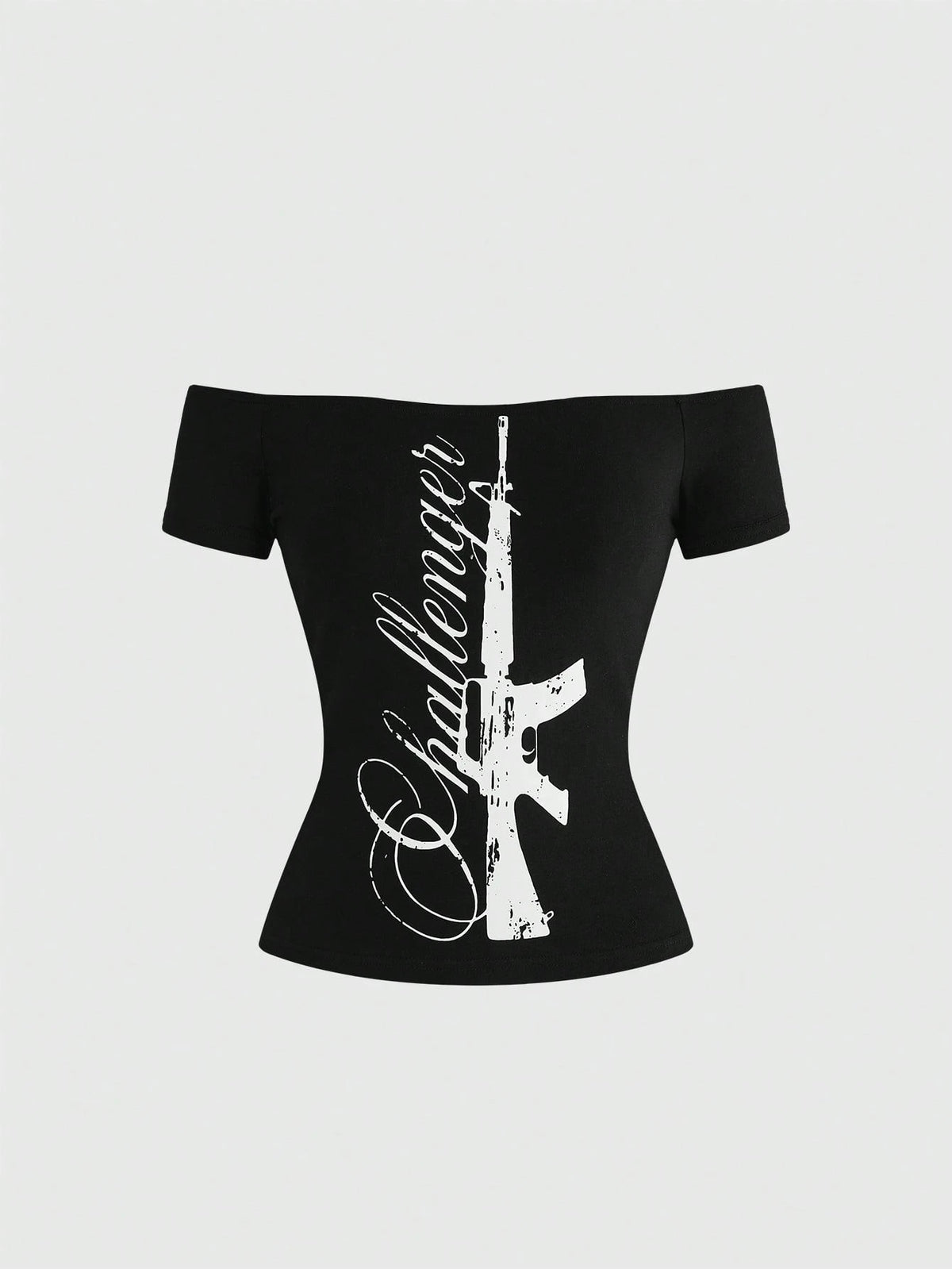 ROMWE Grunge Punk Summer Music Festival Punk Slogan Print Off-Shoulder Bodycon Top