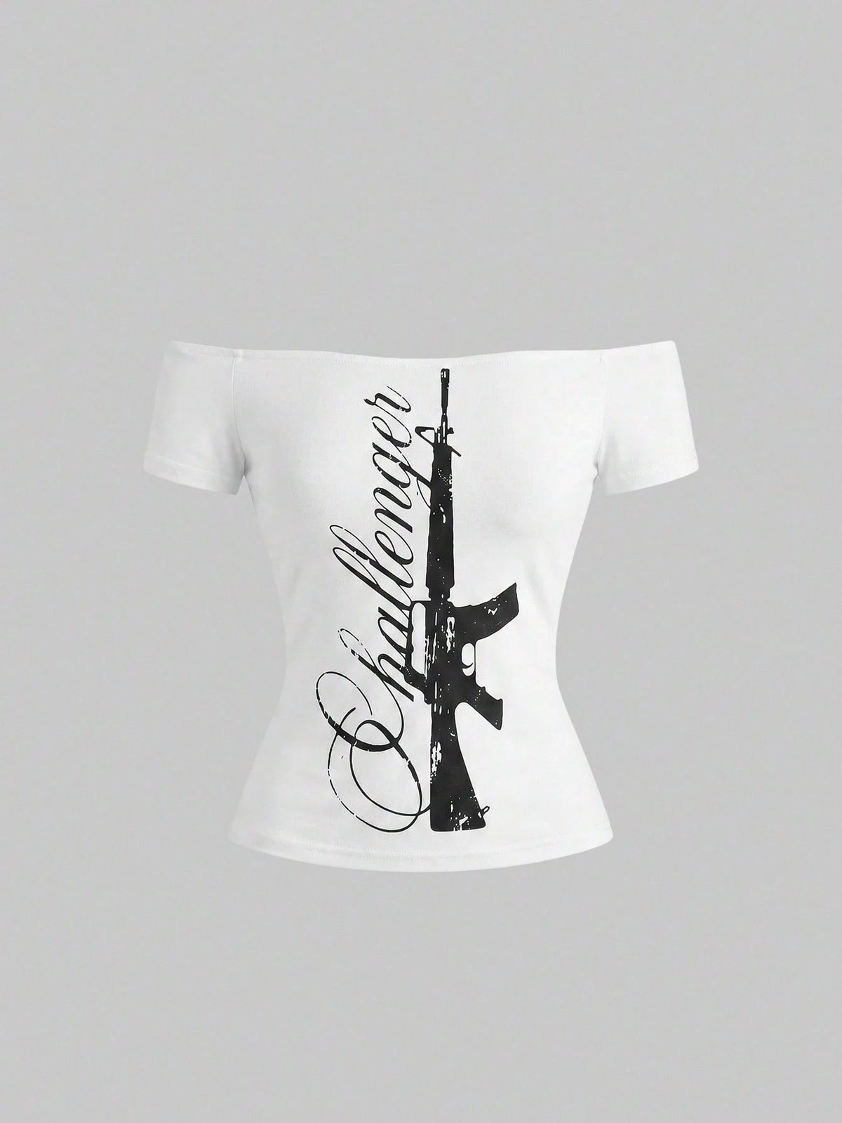 ROMWE Grunge Punk Summer Music Festival Punk Slogan Print Off-Shoulder Bodycon Top