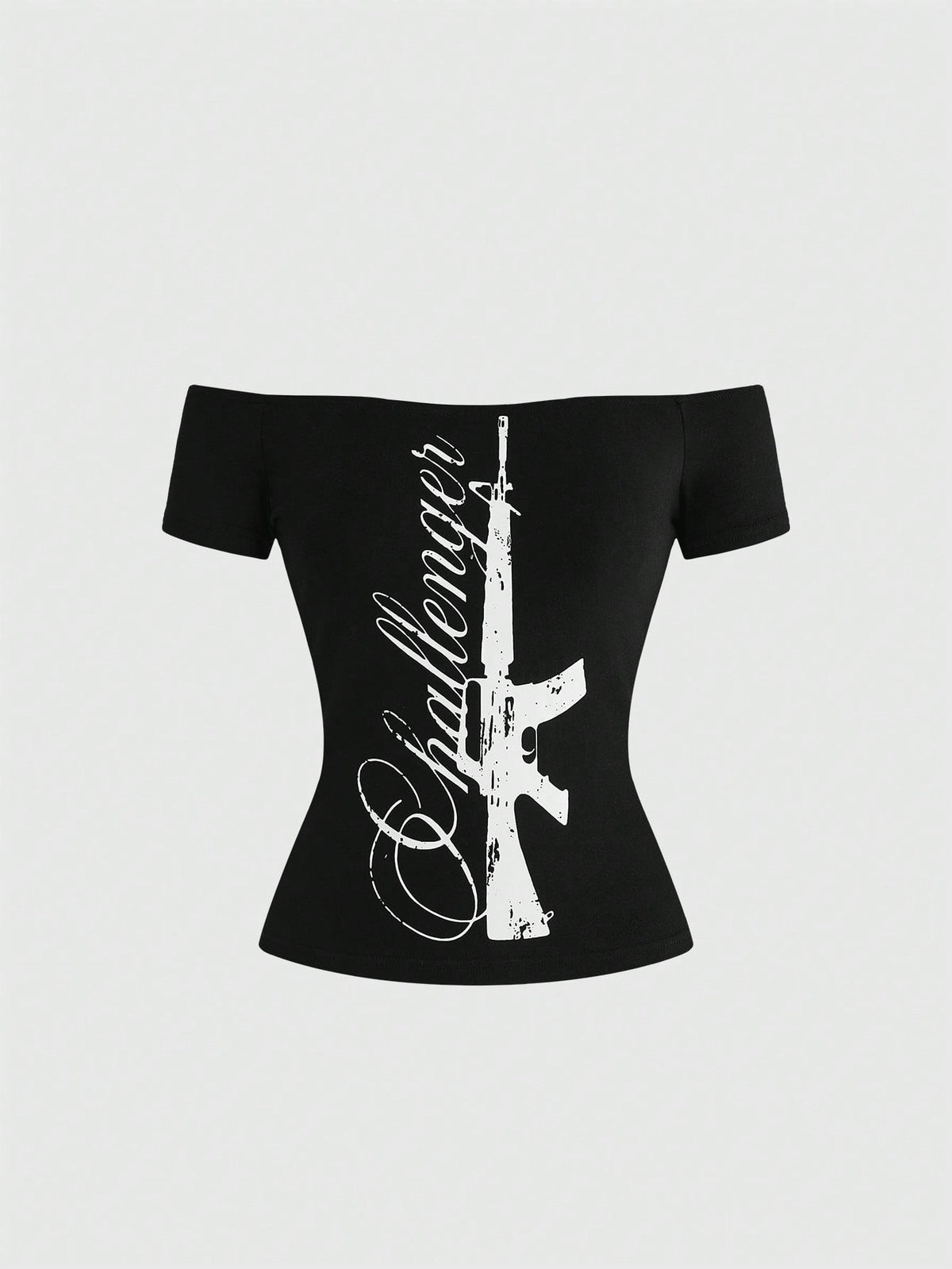 ROMWE Grunge Punk Summer Music Festival Punk Slogan Print Off-Shoulder Bodycon Top