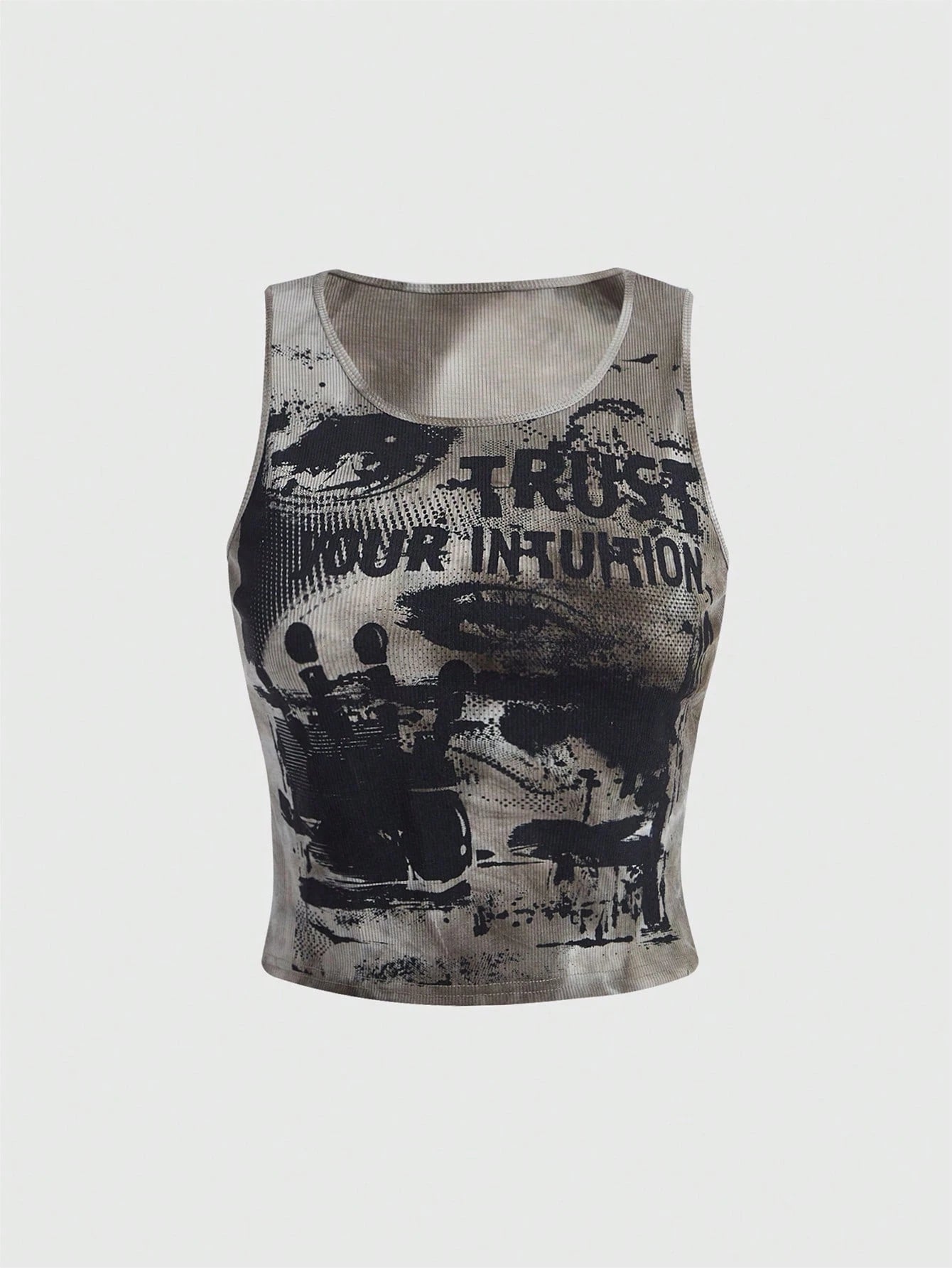 ROMWE Grunge Punk Tie-Dye Eyes Letter Print Tank Top, School