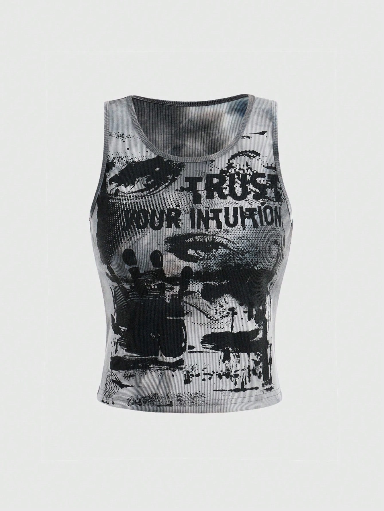 ROMWE Grunge Punk Tie-Dye Eyes Letter Print Tank Top, School