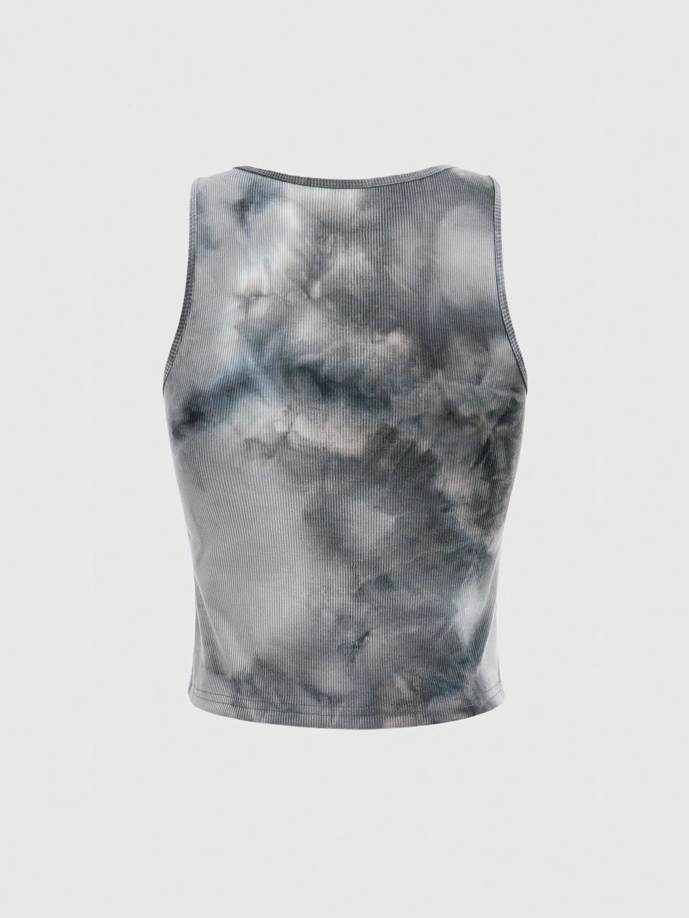 ROMWE Grunge Punk Tie-Dye Eyes Letter Print Tank Top, School