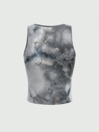 ROMWE Grunge Punk Tie-Dye Eyes Letter Print Tank Top, School