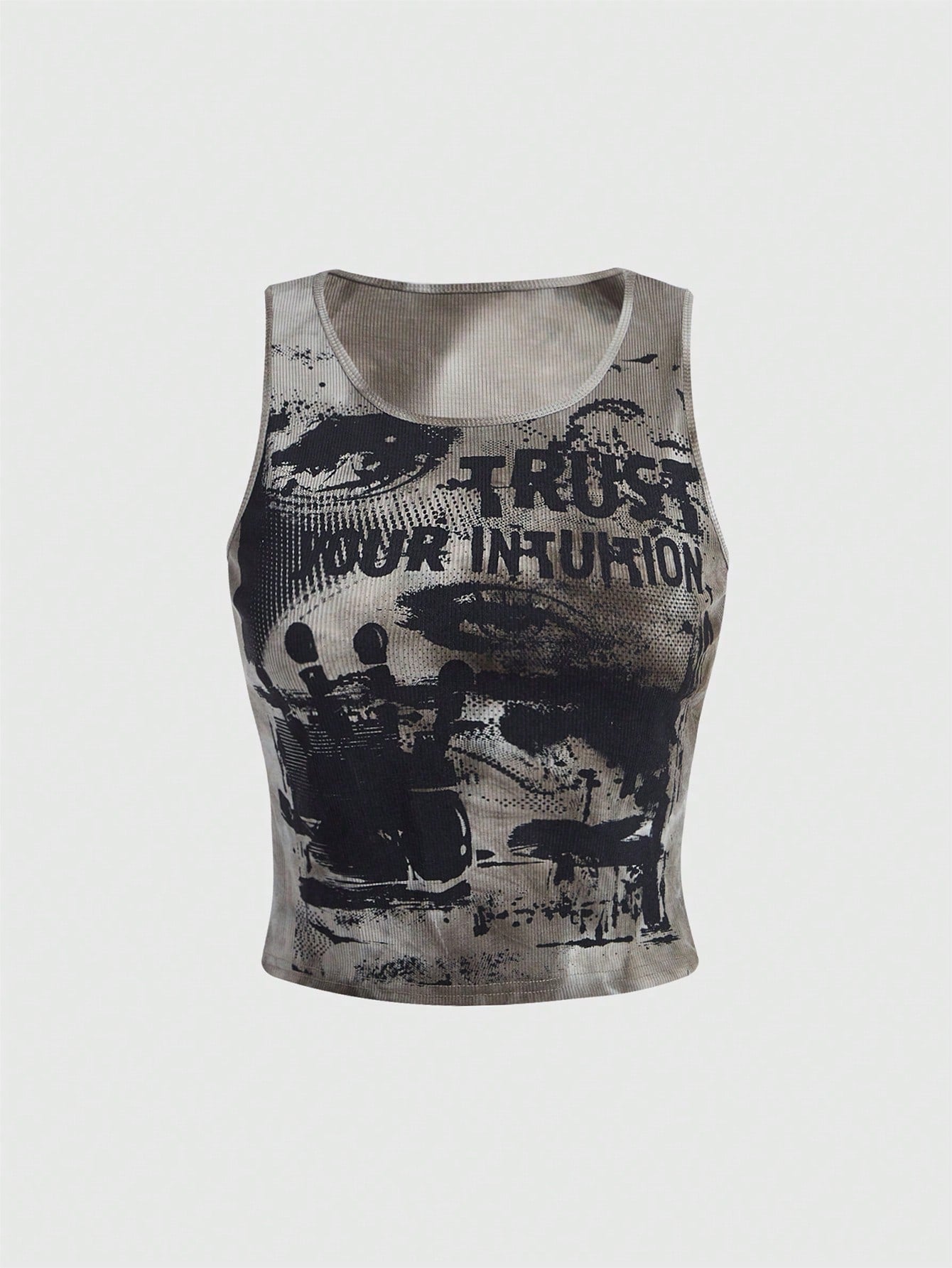 ROMWE Grunge Punk Tie-Dye Eyes Letter Print Tank Top, School