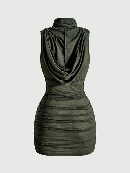 ROMWE Grunge Punk Y2K Vintage Apocalyptic Hooded Loose Collar Bodycon Mini Dress For Women