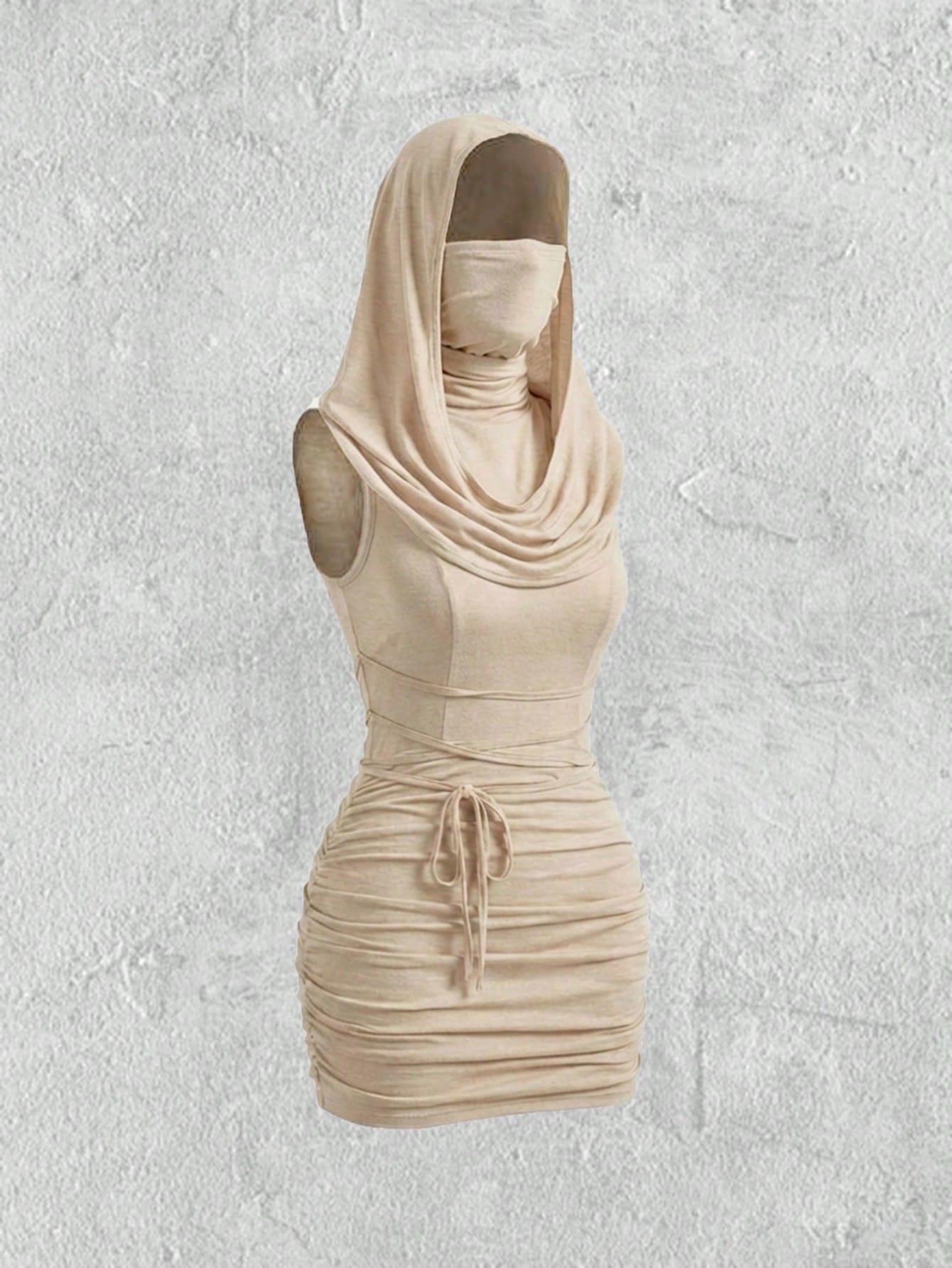 ROMWE Grunge Punk Y2K Vintage Apocalyptic Hooded Loose Collar Bodycon Mini Dress For Women