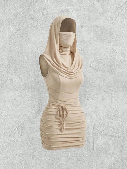 ROMWE Grunge Punk Y2K Vintage Apocalyptic Hooded Loose Collar Bodycon Mini Dress For Women