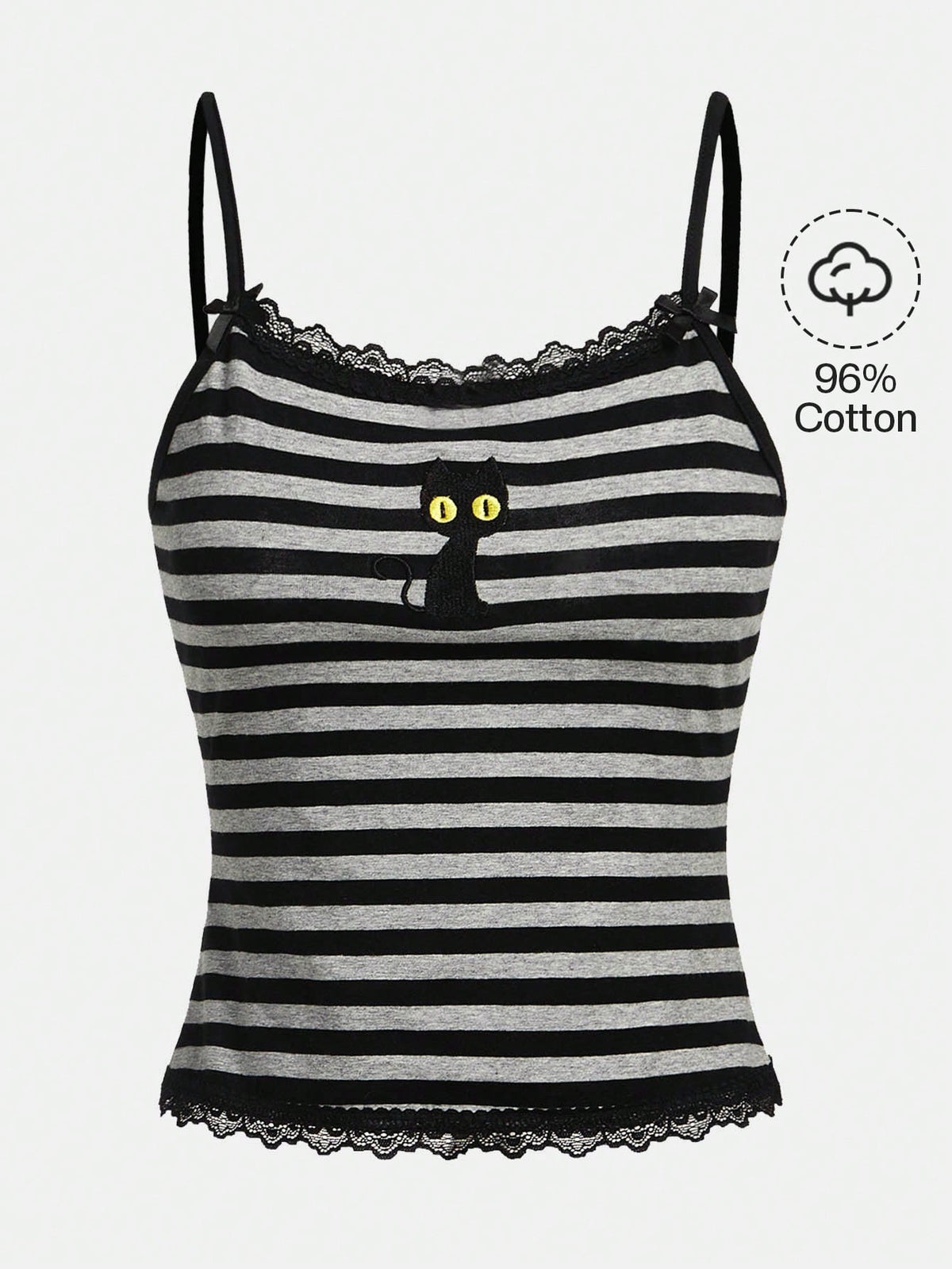 ROMWE Hippie Magical Black Cat Embroidery Striped Camisole Tank Top