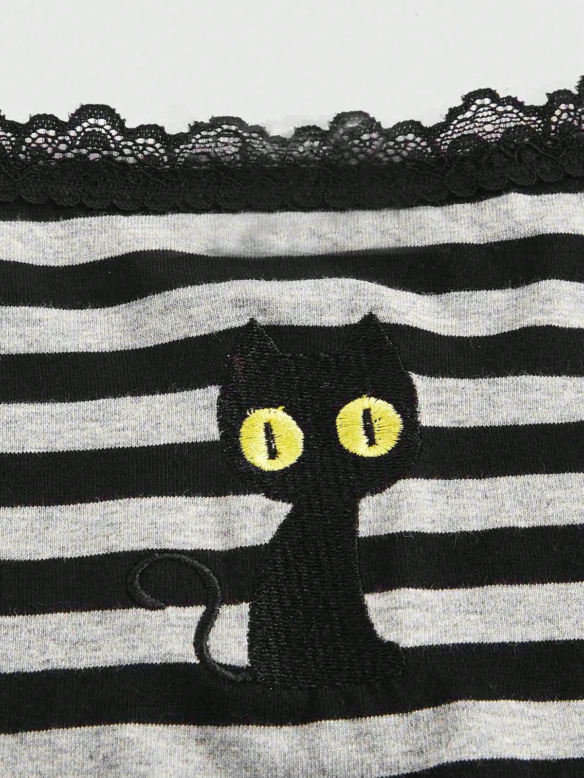 ROMWE Hippie Magical Black Cat Embroidery Striped Camisole Tank Top