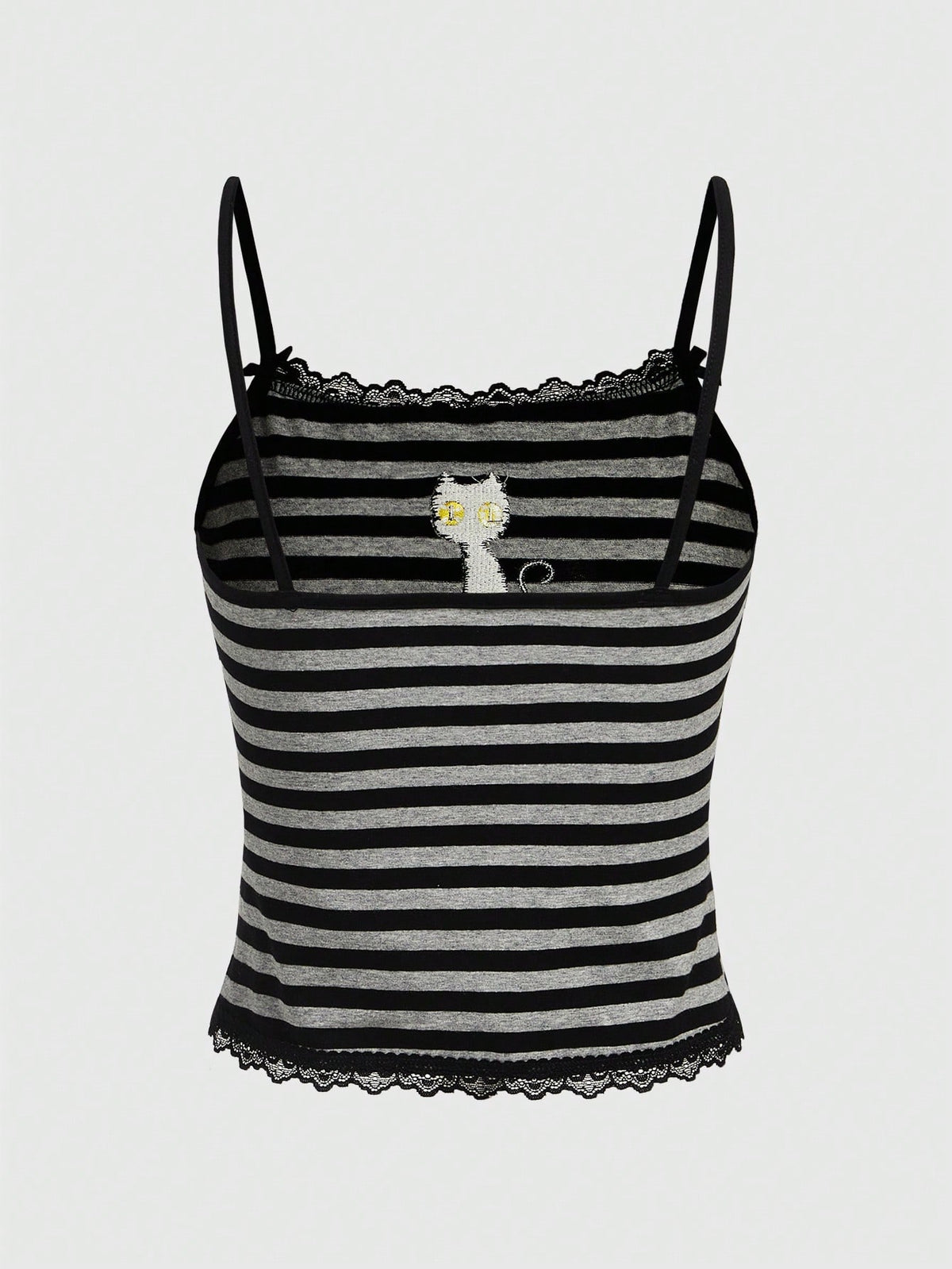 ROMWE Hippie Magical Black Cat Embroidery Striped Camisole Tank Top